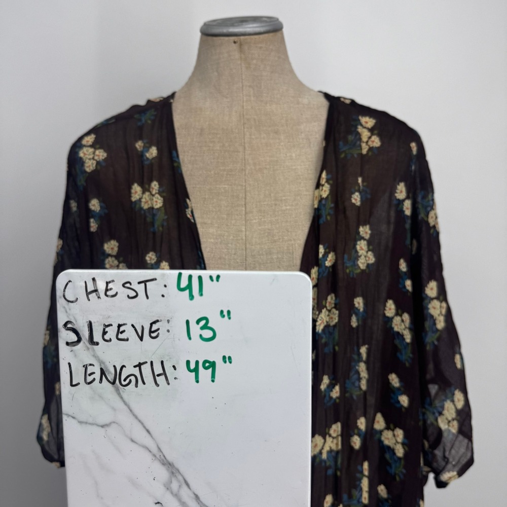 Natural Life Kimono Duster Women O/S Brown Floral Boho Rayon Longline Wrap - Picture 8 of 8
